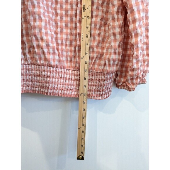 Suzanne Betro Blouse Womens Plus Size 1X Pink Gingham Crochet Top - Picture 11 of 11
